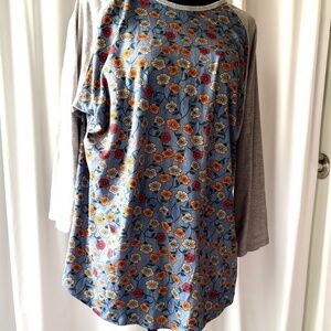 LuLaRoe Randy Gray Yellow White Red Floral Womens Top Shirt Size 3XL